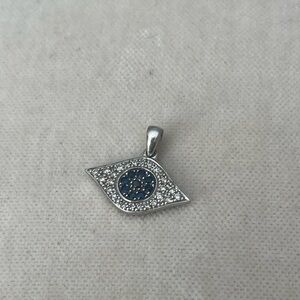 Natural Round Diamond 14k Solid White Gold Sapphire Evil Eye Pendant